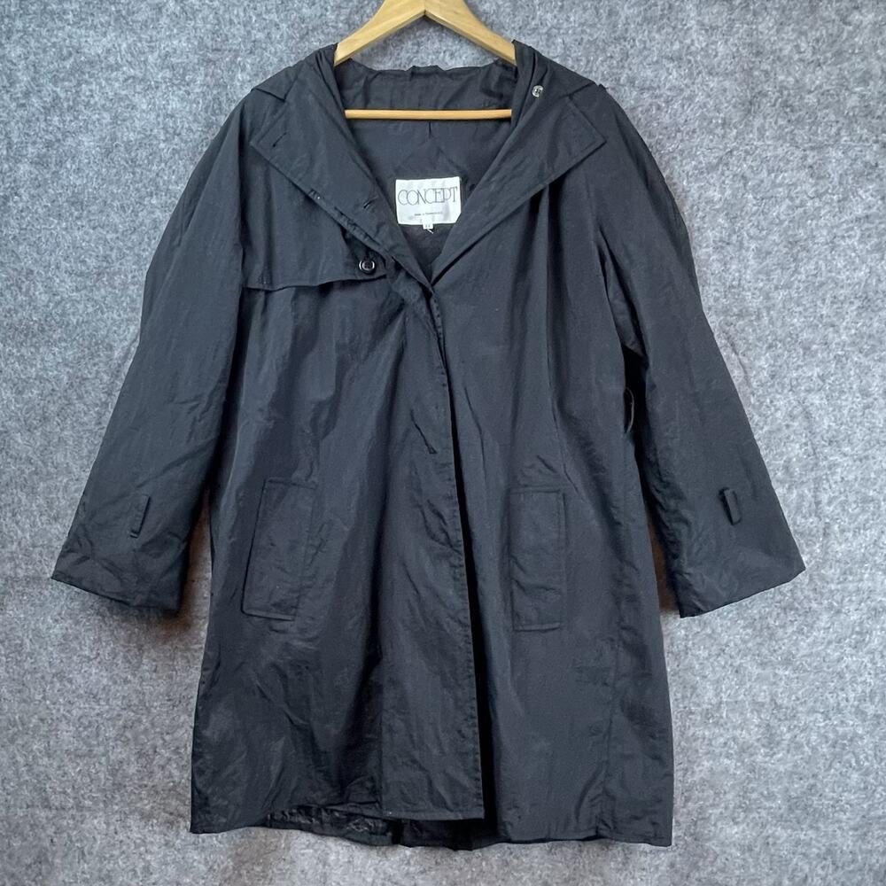 Vintage‎ Concept Raincoat Womens 11 Black Knee Length Pockets Lightweight Basic
